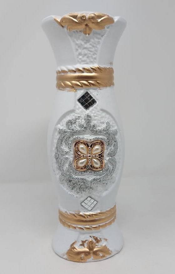 Vase 12" V167 White & Gold