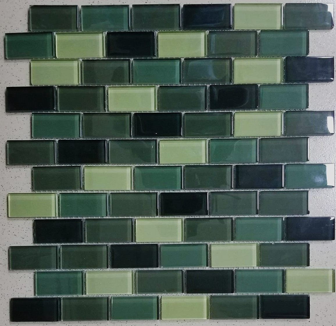 Tile Mosaic 12"X12" Green Glass 1"X2" Squares