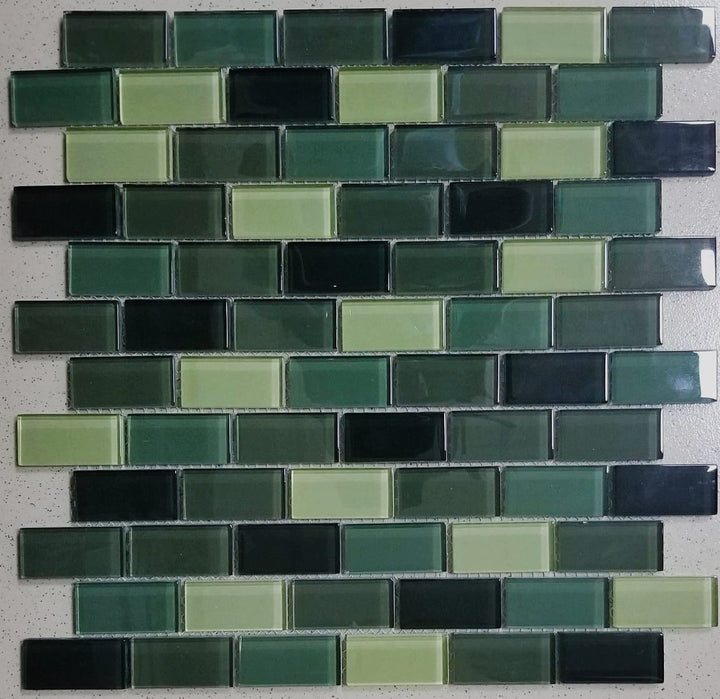 Tile Mosaic 12"X12" Green Glass 1"X2"