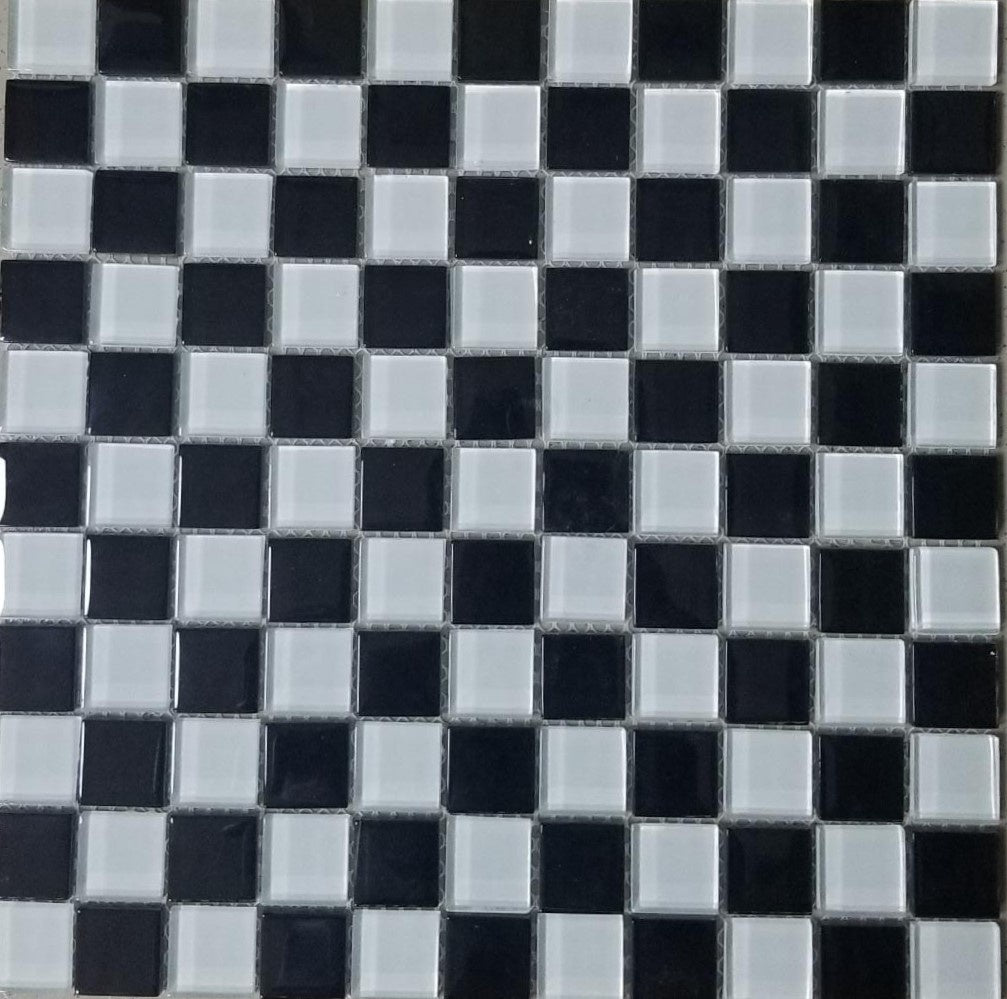 Tile Mosaic 12"X12" Black & White Glass 1"X1" Squares