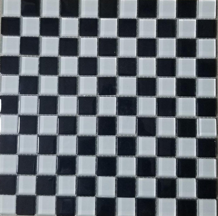 Tile Mosaic 12"X12" Black & White Glass 1"X1" Squares