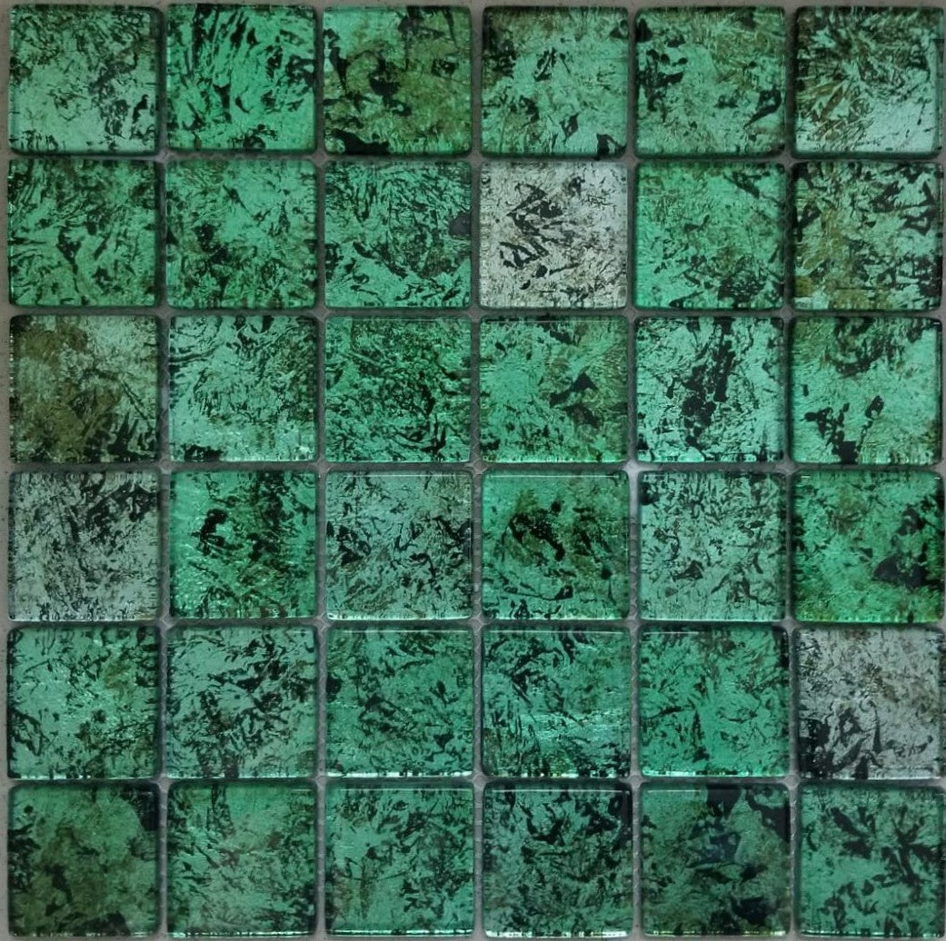 Tile Mosaic 12"X12" Green Glass 2"X2" Squares