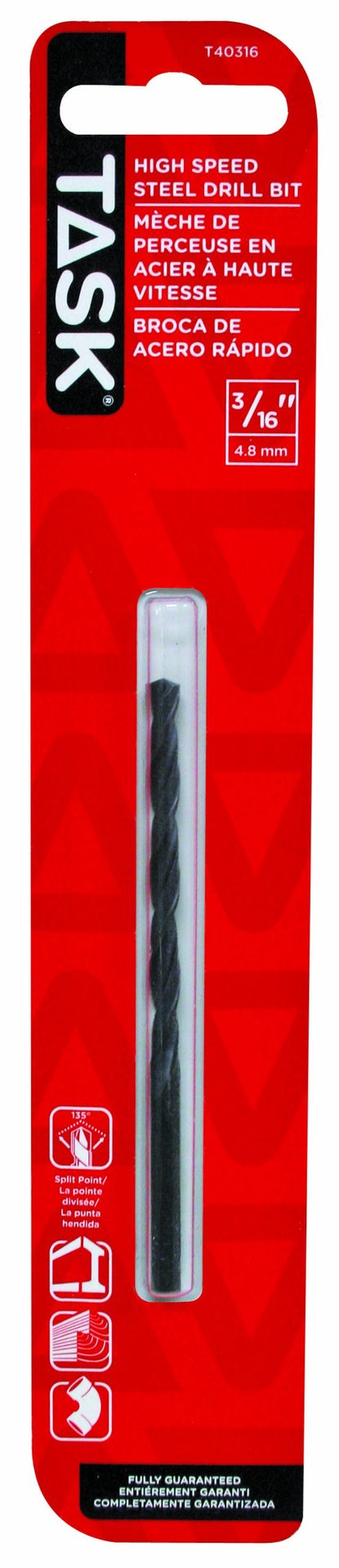 TASK Drill Bit Metal Hss 3/16" T40316