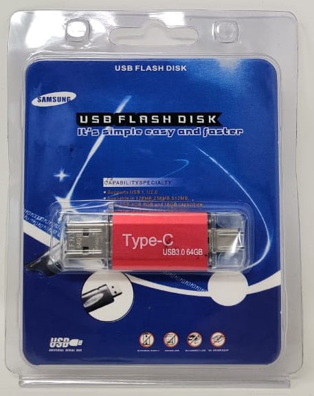 JFNV Computer Flash Drive 64GB USB - TYPE-C 3.0 Disk Metal / Blue
