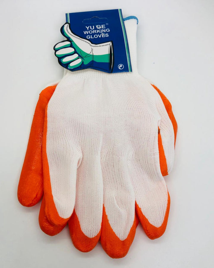 Gloves Cloth Yu Ge Orange & White Rubber
