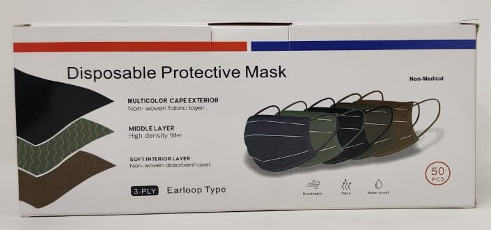 Face Mask Disposable Protective 50PCS Pack Mix Dark Colors