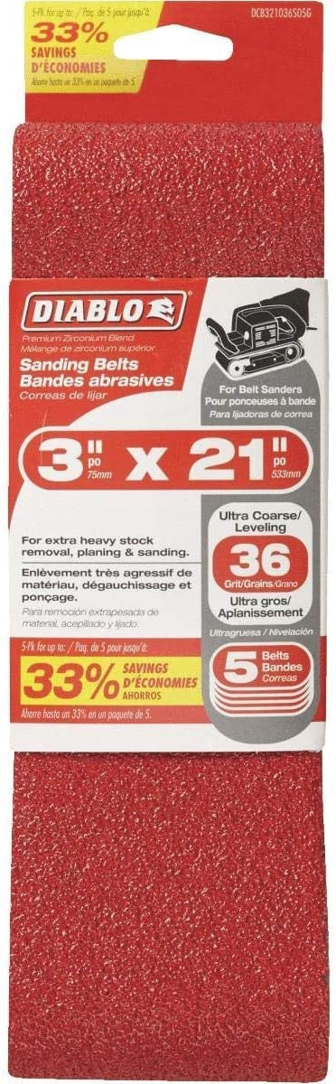 DIABLO Sanding Belt 3" X 21" #36 5PCS Pack Red Made IN Switzerland