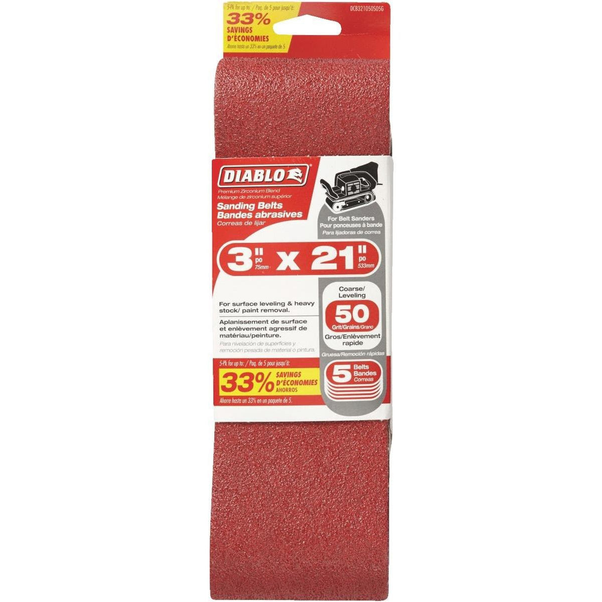 DIABLO Sanding Belt 3" X 21" #50 5PCS Pack Red Made IN Switzerland