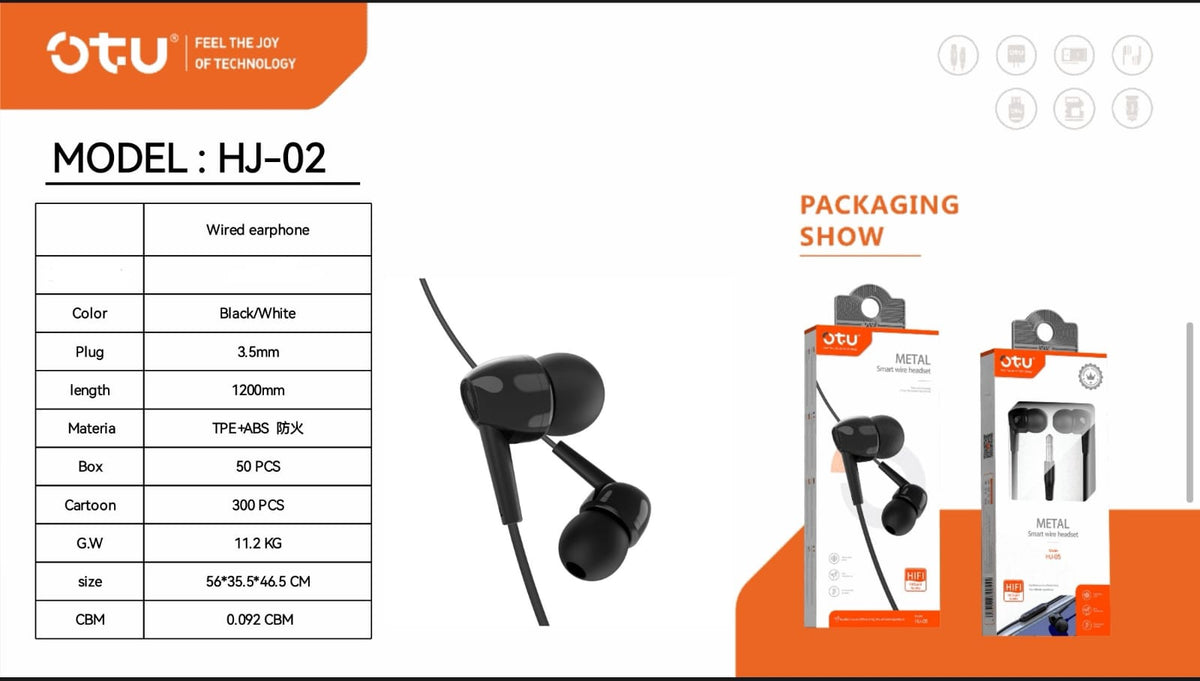 OTU Headphones & Mic HJ-02 Wired Calling Headset Hifi IN-EAR
