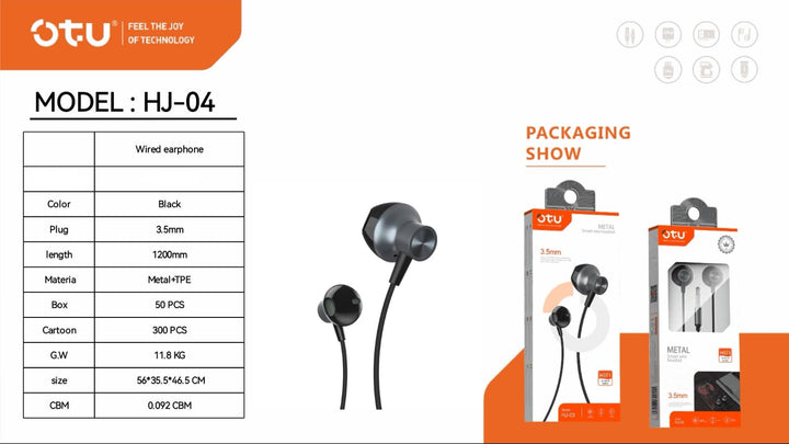 OTU Headphones & Mic HJ-04 Smart Wire Headset Metal Hifi IN-EAR