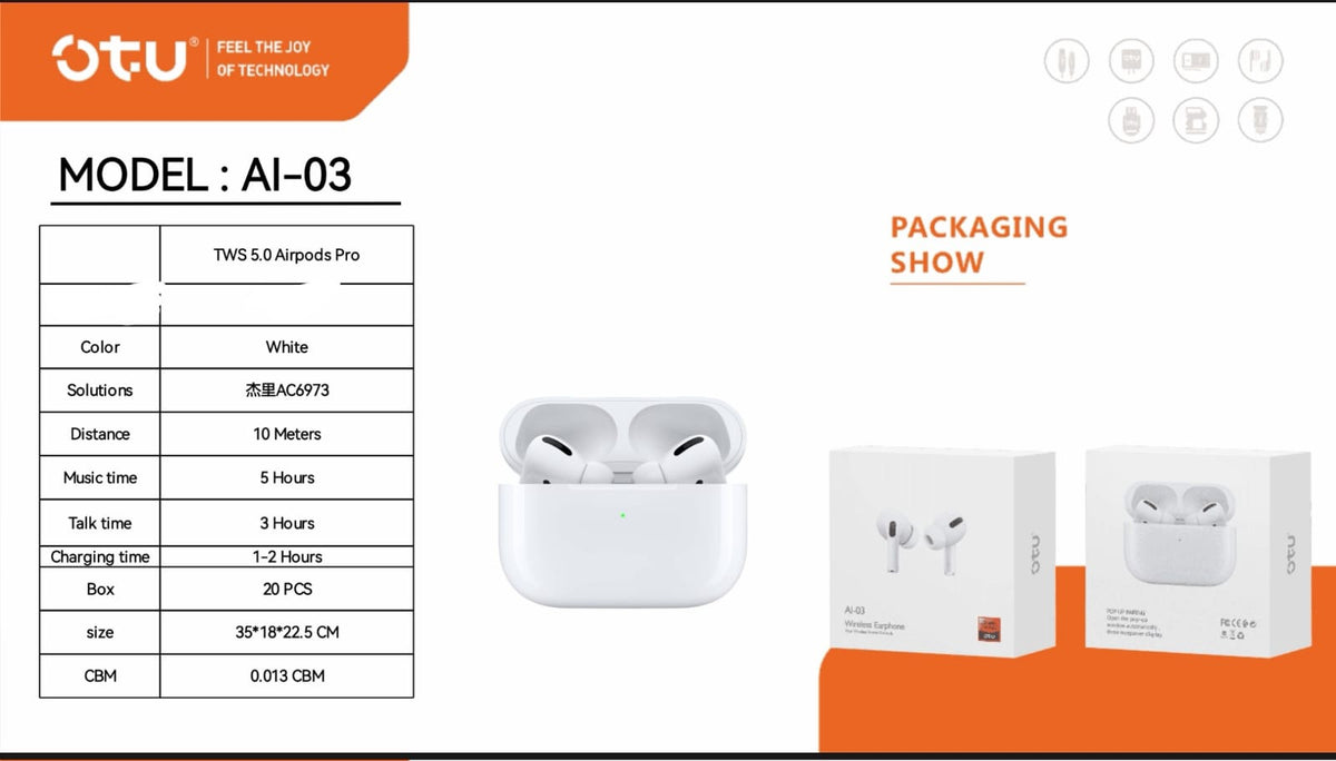 OTU Headphones Wireless Earphone AI-03 Stereo Bluetooth Stereo Earbuds
