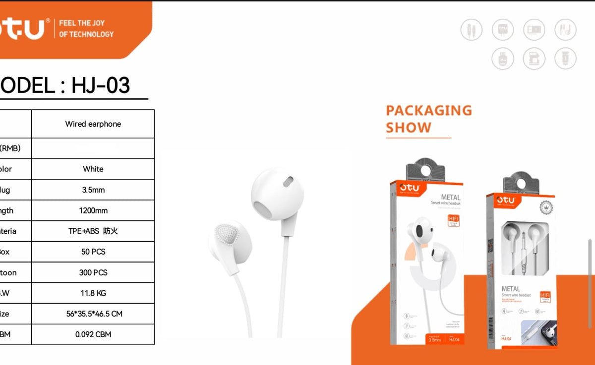 OTU Headphones & Mic HJ-03 Wired Headset Noise Reduction Hifi IN-EAR
