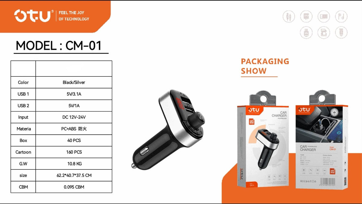 OTU Modulator FM CM-01 Car MP3 Wam 3.1A 2USB Car Charger FM Wireless