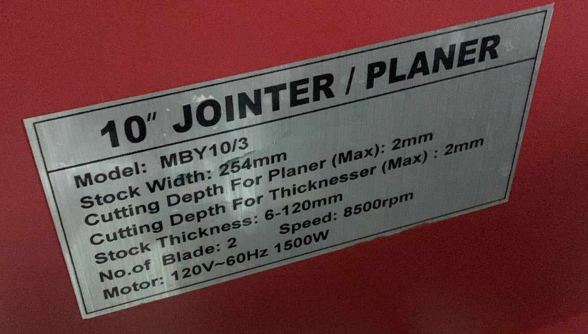 Jointer Planer 10" MBY10/3 120V 1500W