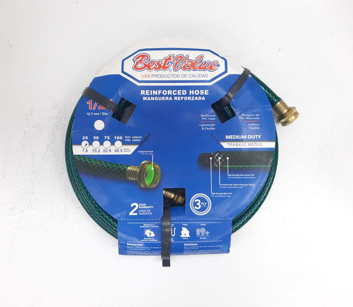 BEST VALUE Hose 1/2" X 25FT Green Reinforced Roll #J02MR025 Medium Duty