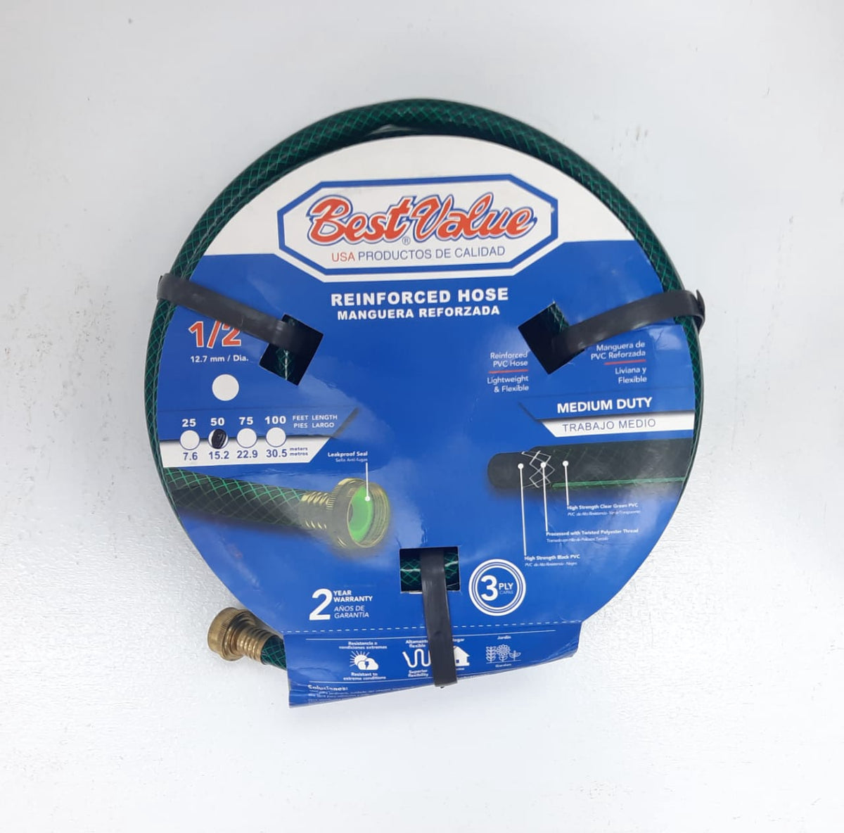 BEST VALUE Hose 1/2" X 50FT Green Reinforced Roll #J02MR050 Medium Duty