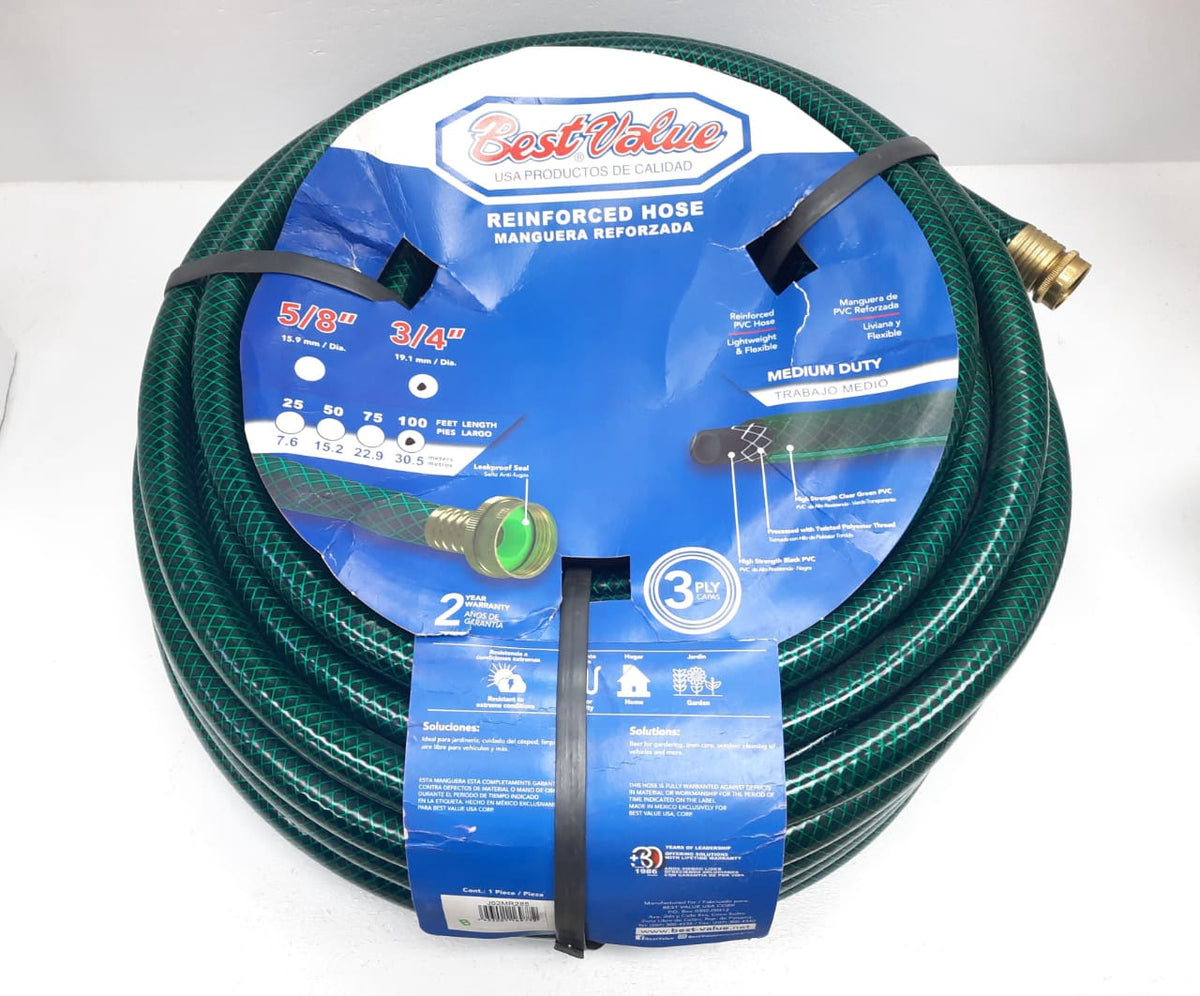 BEST VALUE Hose 3/4" X 100FT Green Reinforced Roll #J02MR285 Medium Duty