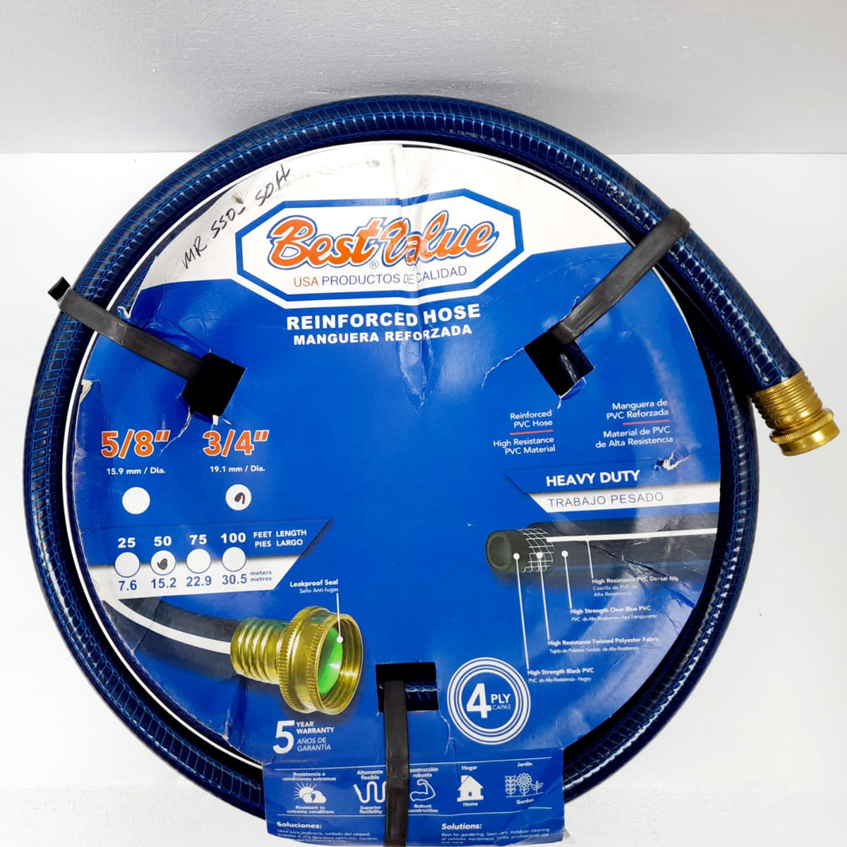 BEST VALUE Hose 3/4" X 50FT Blue Reinforced Roll #J02MR550 Heavy Duty