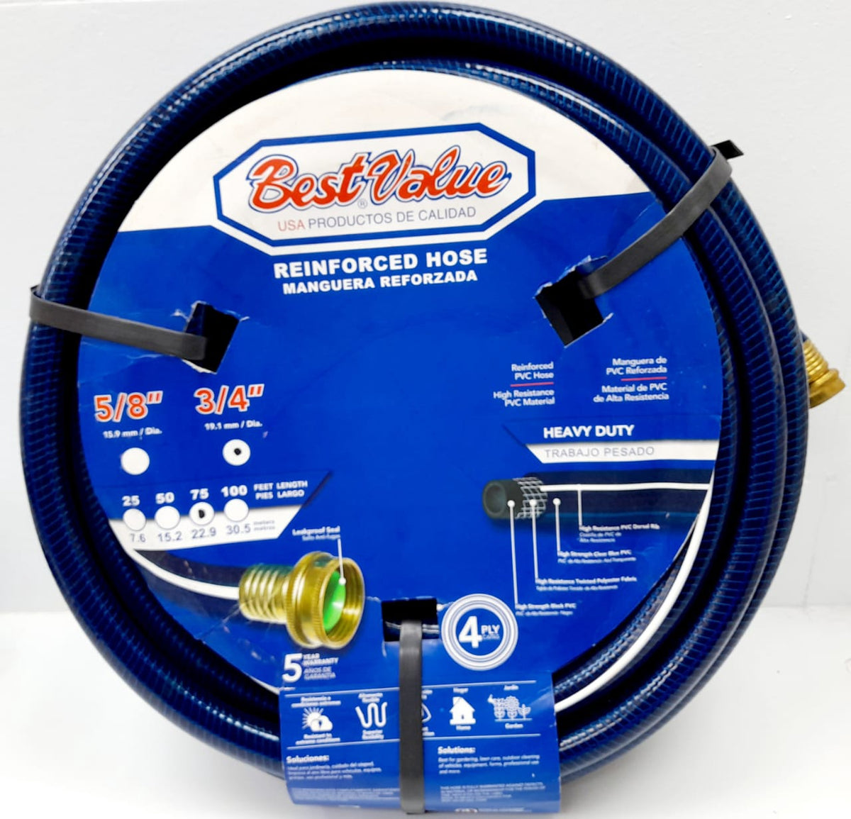 BEST VALUE Hose 3/4" X 75FT Blue Reinforced Roll #J02MR575 Heavy Duty