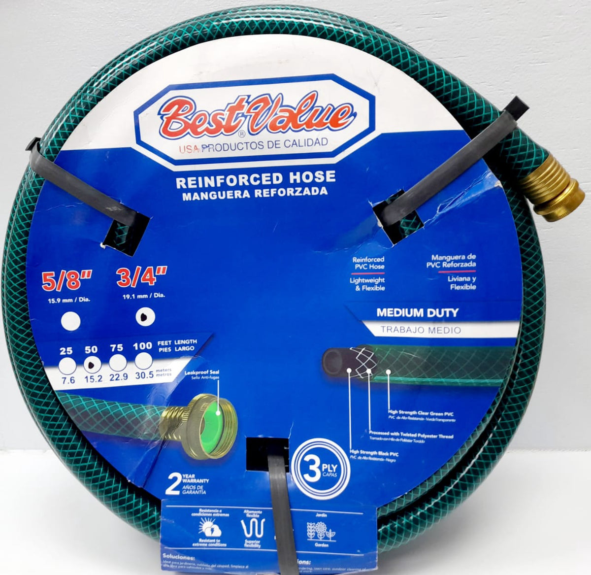 BEST VALUE Hose 3/4" X 50FT Green Reinforced Roll #J02MR250 Medium Duty