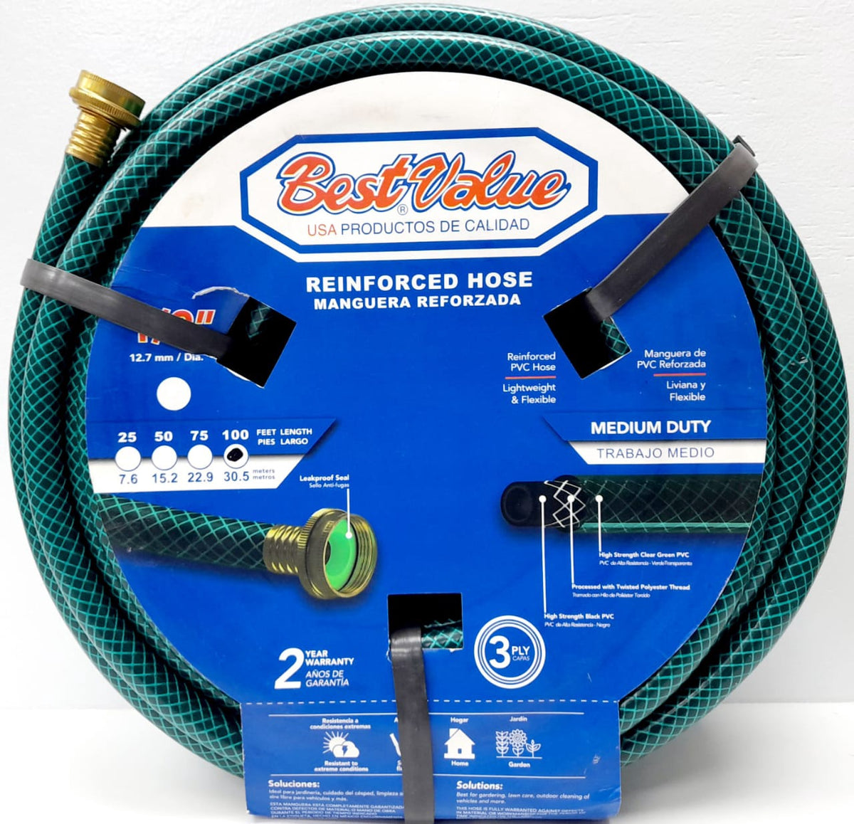 BEST VALUE Hose 1/2" X 100FT Green Reinforced Roll #J02MR100 Medium Duty