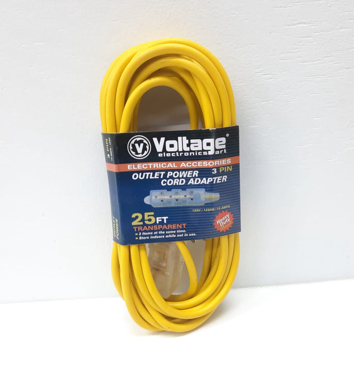 VOLTAGE Extension Cord Outdoor Yellow 25FT V-TEC-002-25