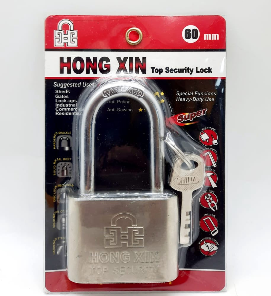 HONG XIN Padlock 60MM Chrome Long Shackle