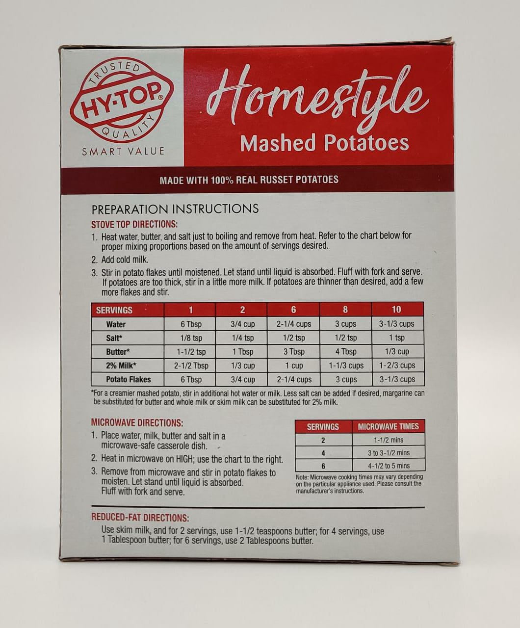 HY-TOP Instant Mashed Potatoes 100% Real Russet Potatoes 13.3OZ 377G