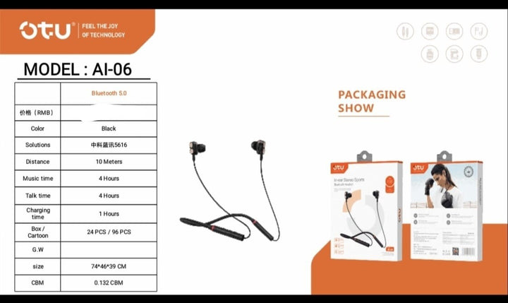 OTU Headphones Neck AI-06 IN-EAR Stereo Sports Hanging Neck Bluetooth Earphone