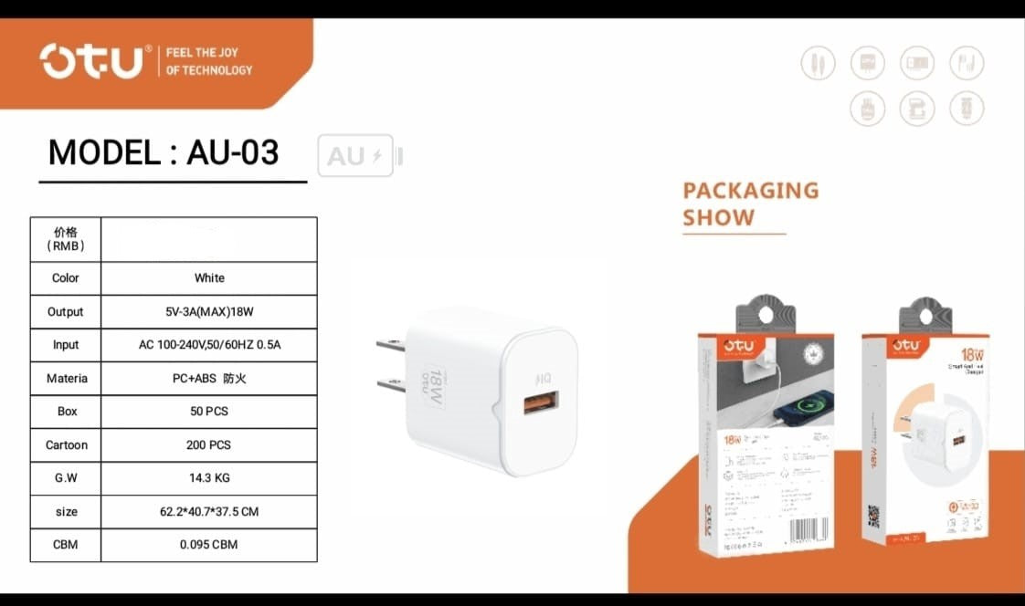 OTU Charger Adapter USB AU-03 18W Quickcharge 3.0