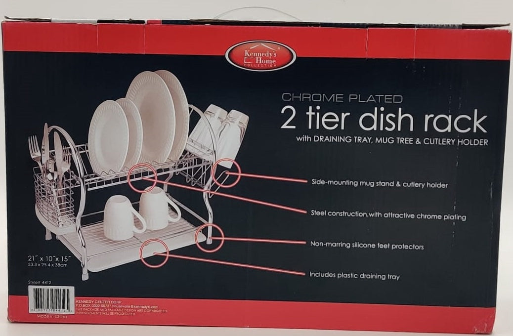 KENNEDY HOME Dish Rack Kennedy 4412 Chrome Frame 16" 2 Tier 4PCS Set