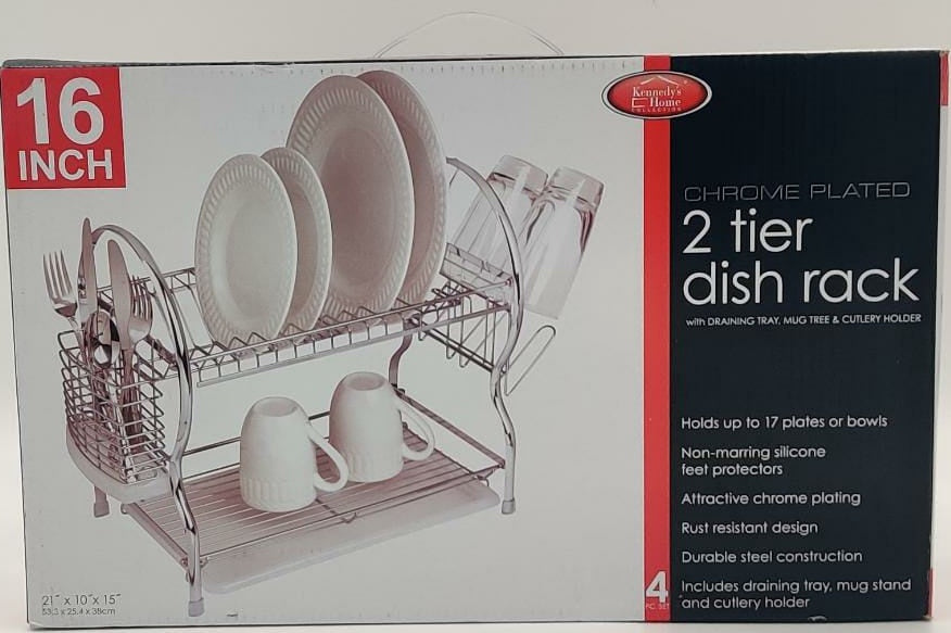 KENNEDY HOME Dish Rack Kennedy 4412 Chrome Frame 16" 2 Tier 4PCS Set