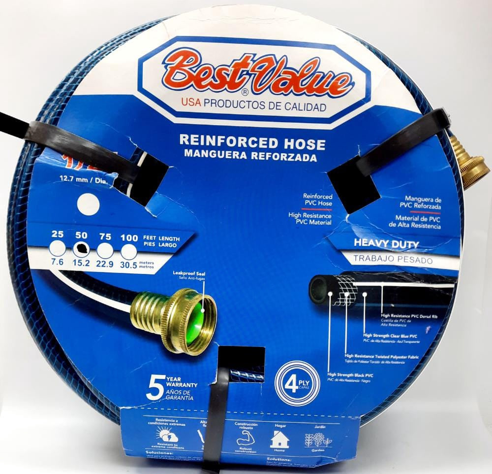 BEST VALUE Hose 1/2" X 50FT Blue Reinforced Roll #J02MR350 Heavy Duty