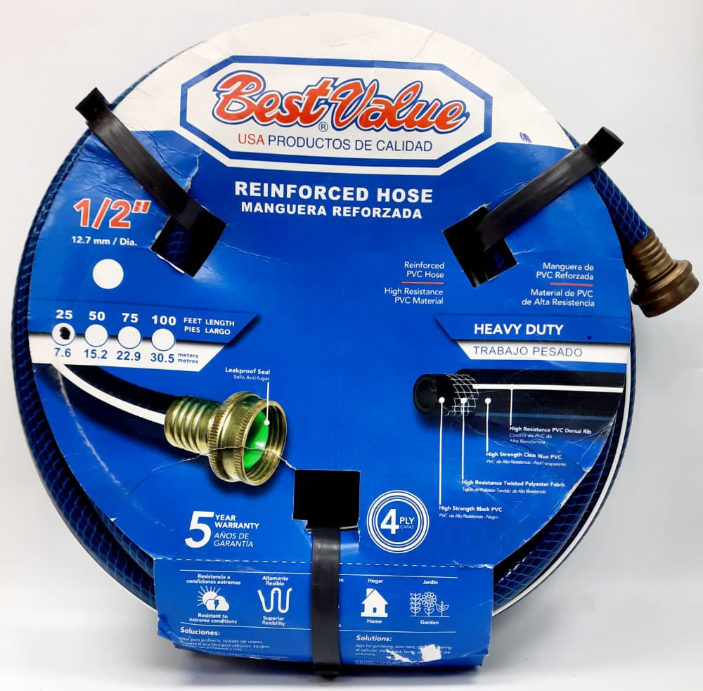 BEST VALUE Hose 1/2" X 25FT Blue Reinforced Roll #J02MR325 Heavy Duty