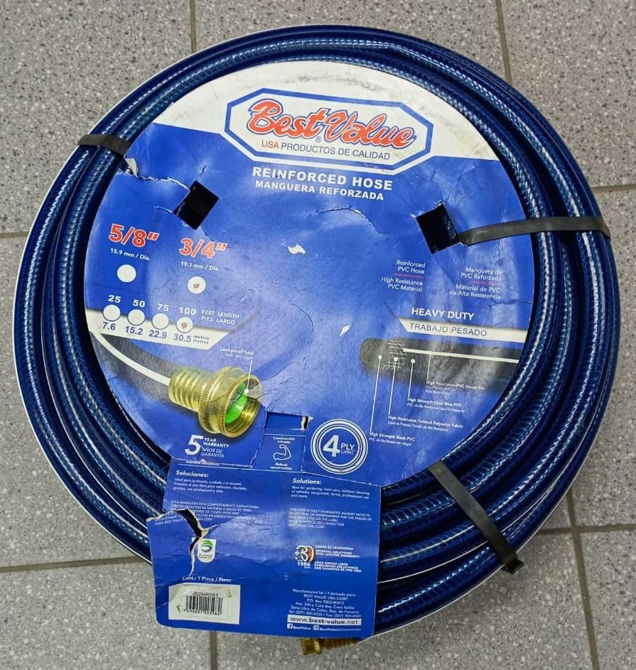 BEST VALUE Hose 3/4" X 100FT Blue Reinforced Roll #J02MR585 Heavy Duty