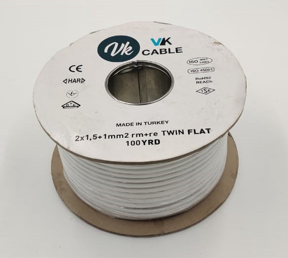 TURKEY Cable 1.5MM 2CORE Flat with Earth VK/HES Sold Per Yard