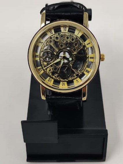 GENERIC Watch Fashion Men Clear Base Pinbo with Leather Ripple Strap