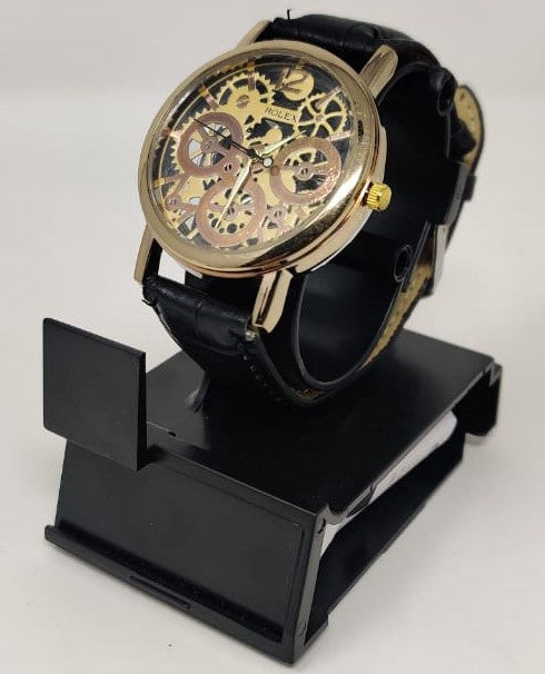 GENERIC Watch Fashion Men Clear Base Pinbo with Leather Ripple Strap