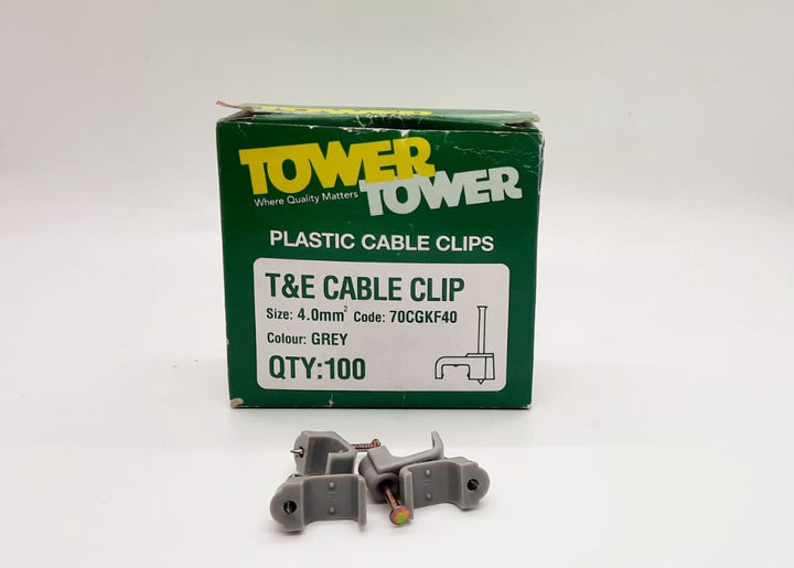 T&E Cable Tower Clips 4MM Flat Grey 70CGKF40 100PCS Box
