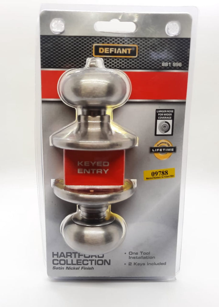 DEFIANT Lock Entry Knob 881 996 Satin Nickle