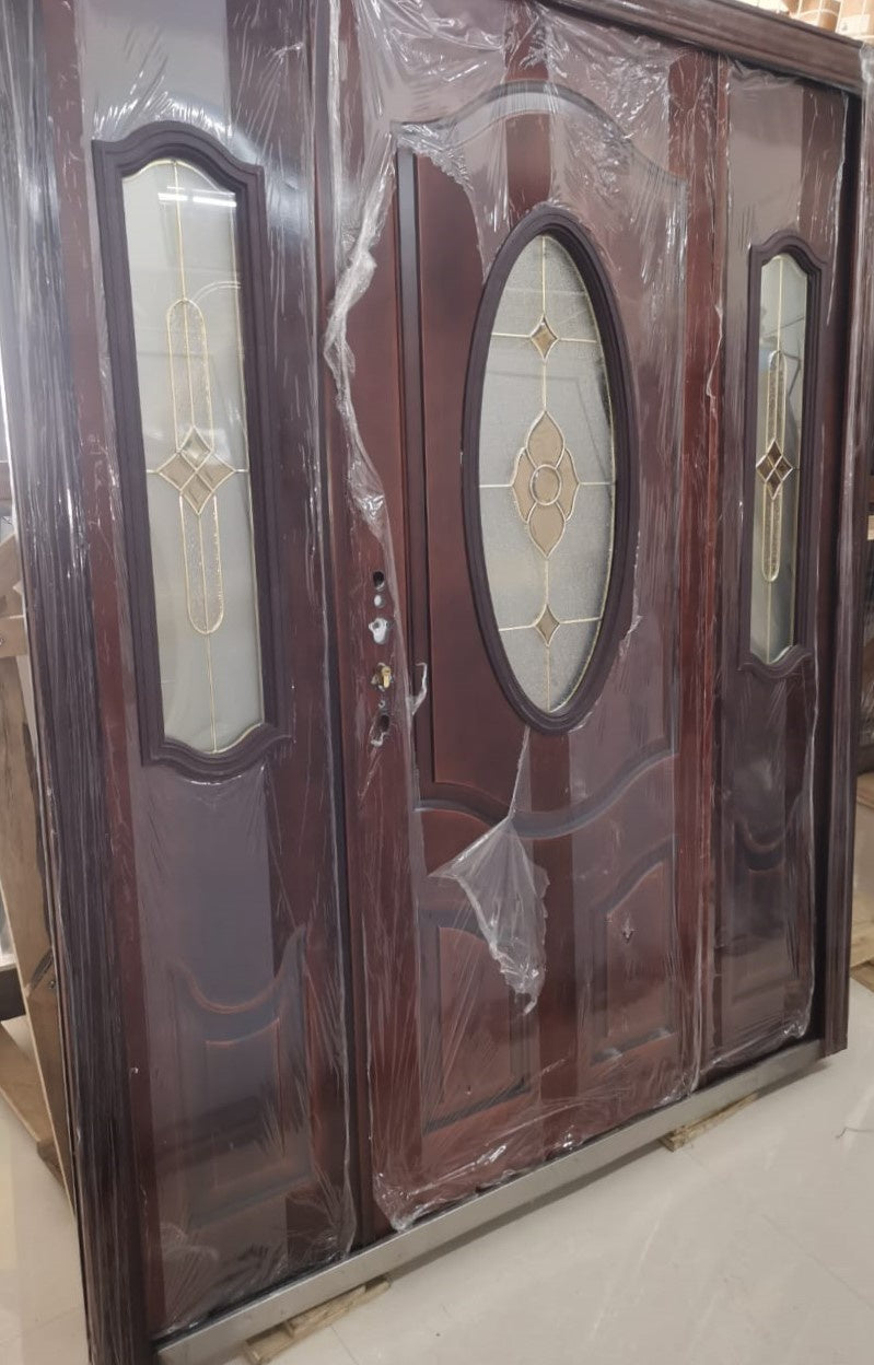 Door Metal Copper with 2 Side Panels with Glass 2050X1660X50MM KMH-008