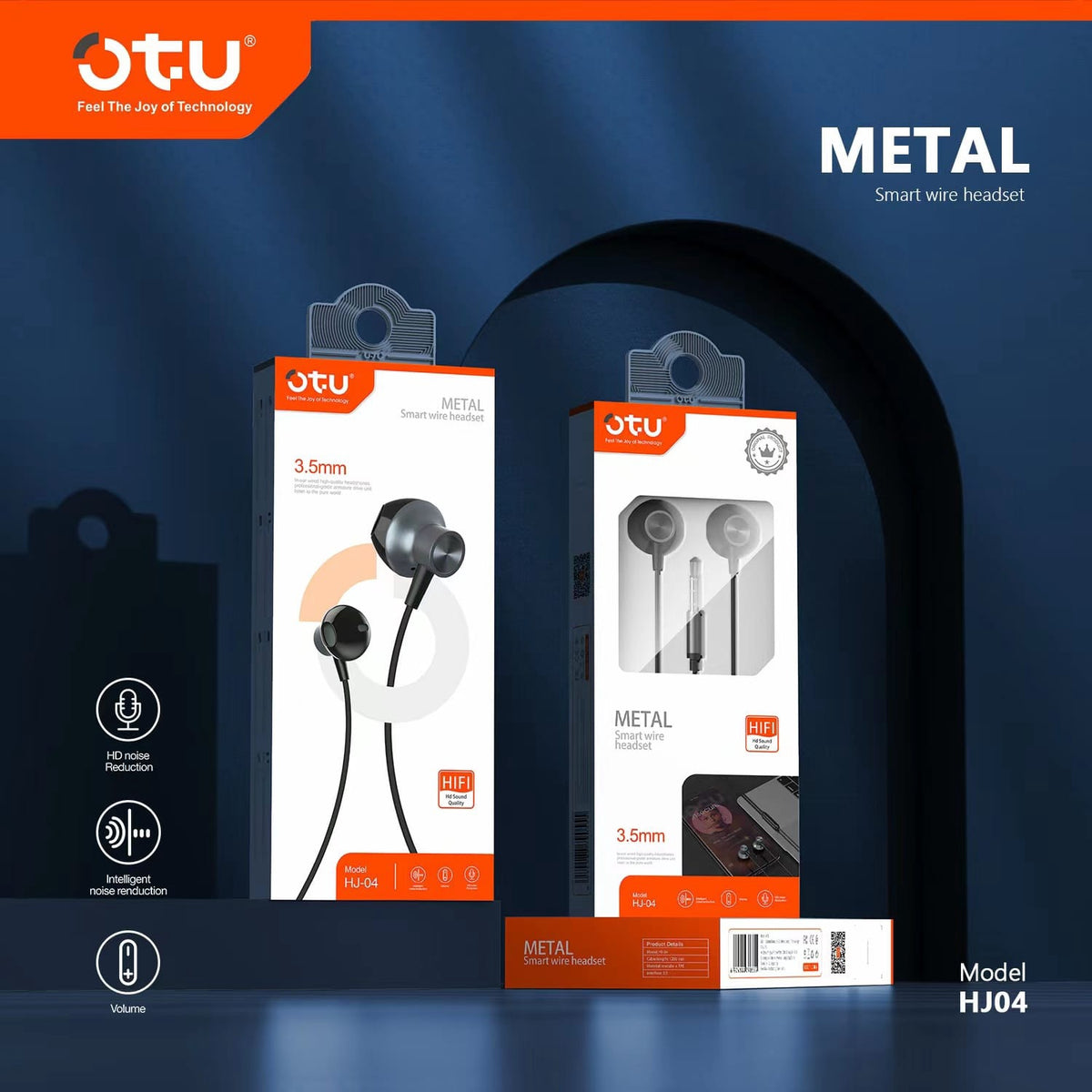 OTU Headphones & Mic HJ-04 Smart Wire Headset Metal Hifi IN-EAR