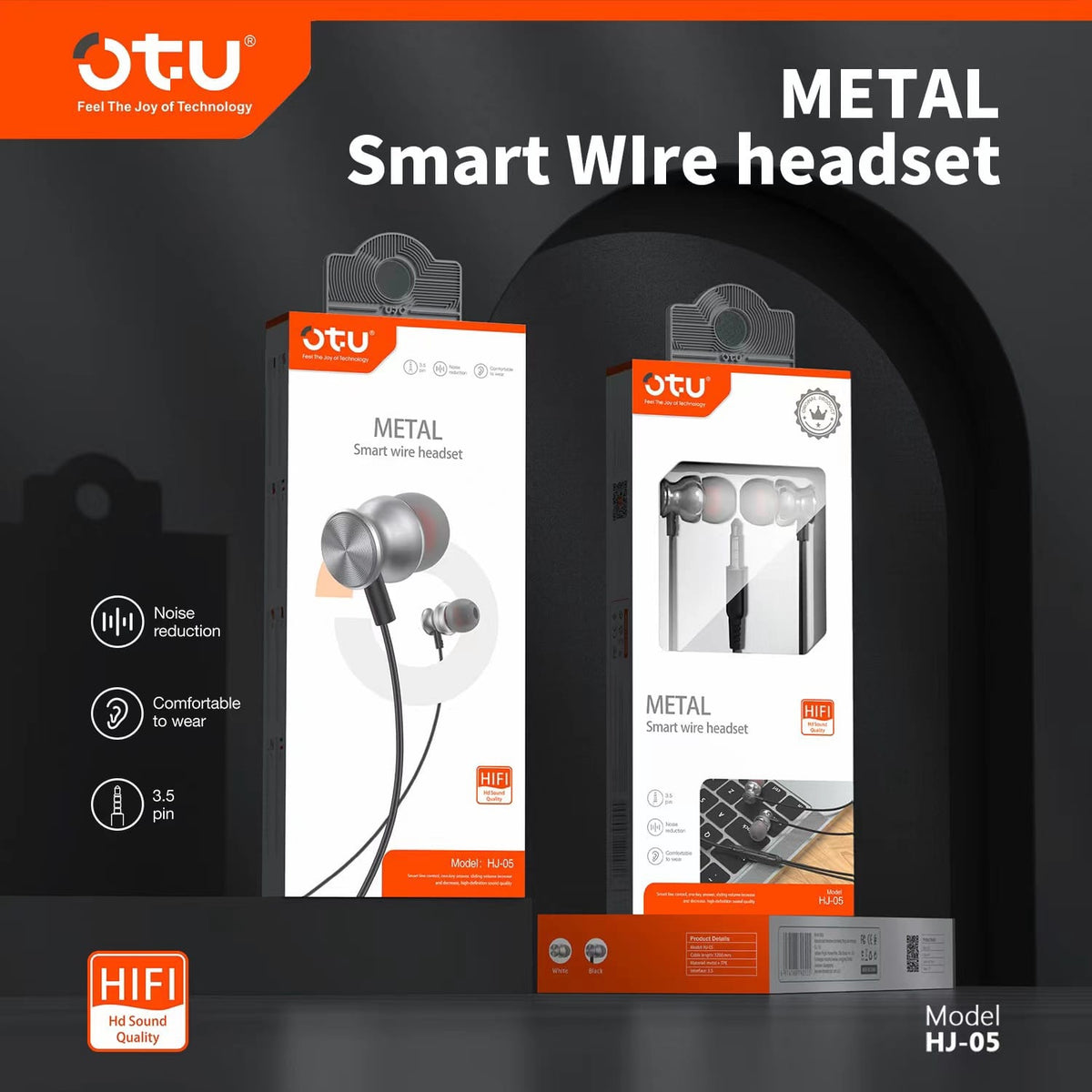 OTU Headphones & Mic HJ-05 Smart Wire Headset Metal Hifi IN-EAR