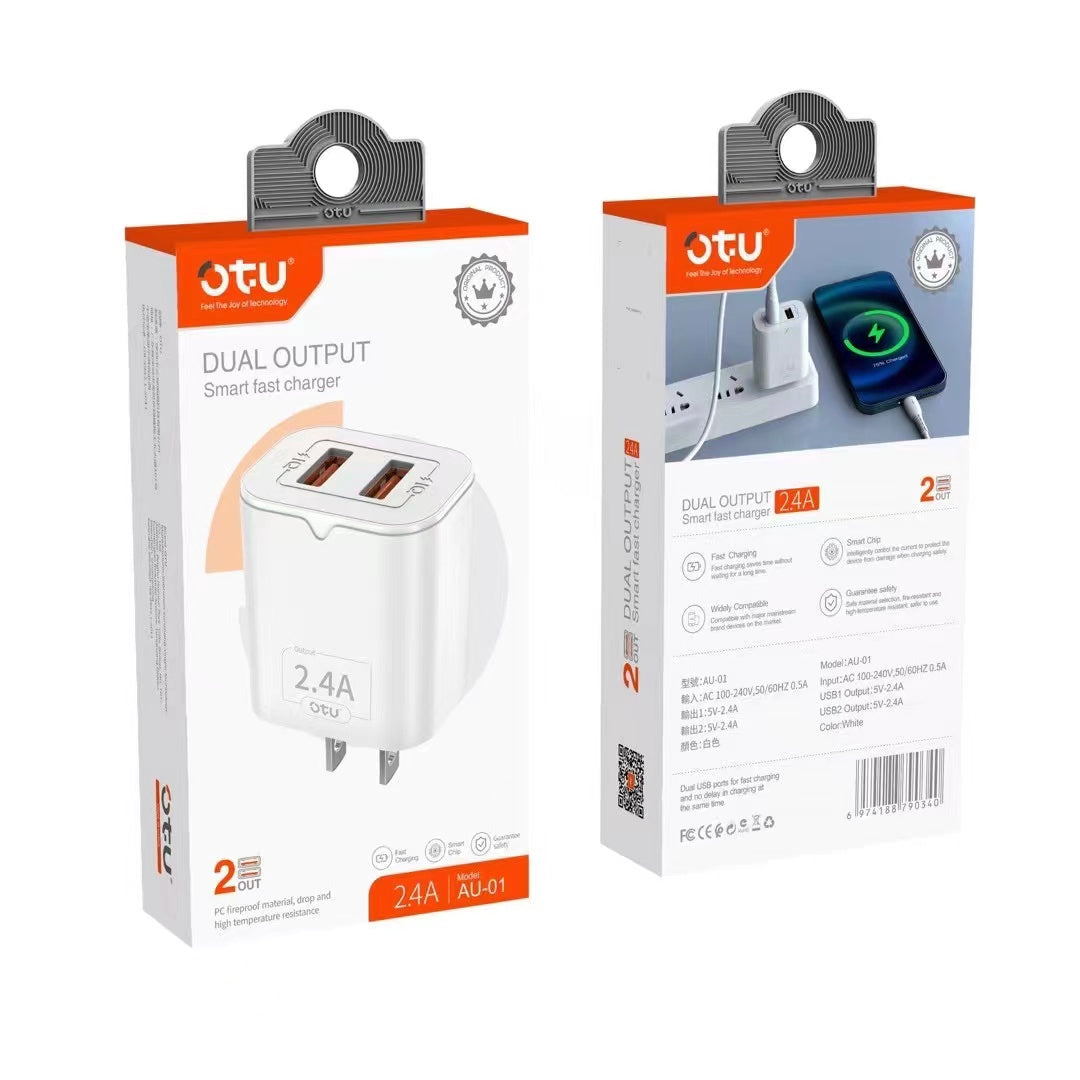 OTU Charger Adapter USB AU-01 2.4A Dual Output Smart Fast