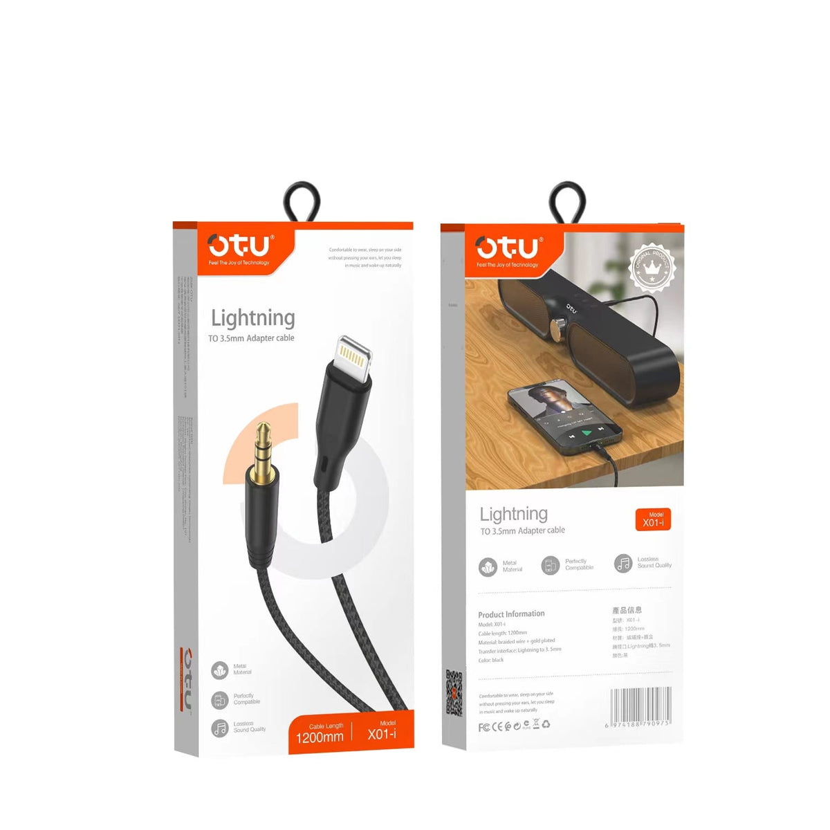 OTU Lead 1 3.5MM Male Stereo to USB Lighting X01-I 1200MM Aux Adapter