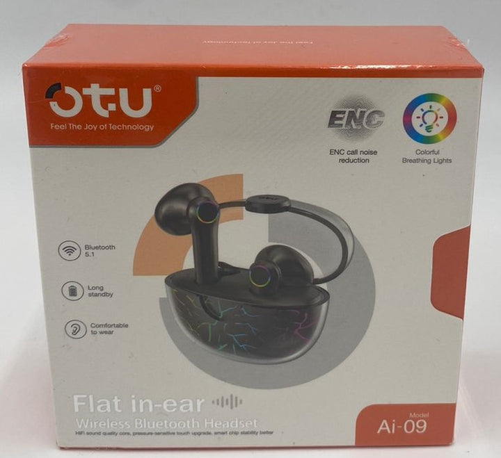 OTU Headphones Wireless Earphone AI-09 Flat IN-EAR Bluetooth Headset