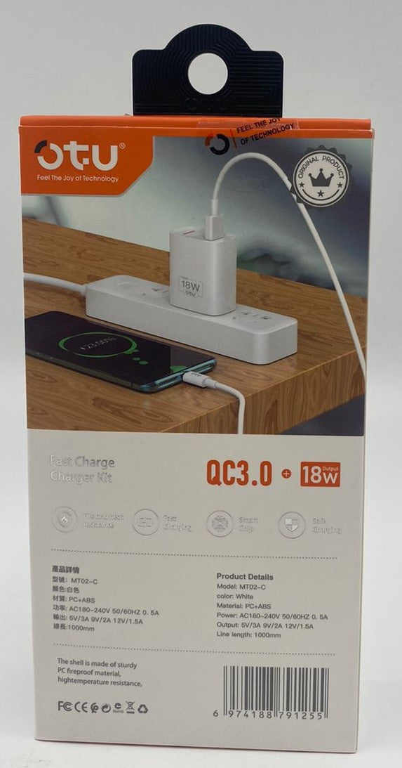 OTU Charger Cable USB MT02-C TYPE-C 18W QC3.0 Fast Charger