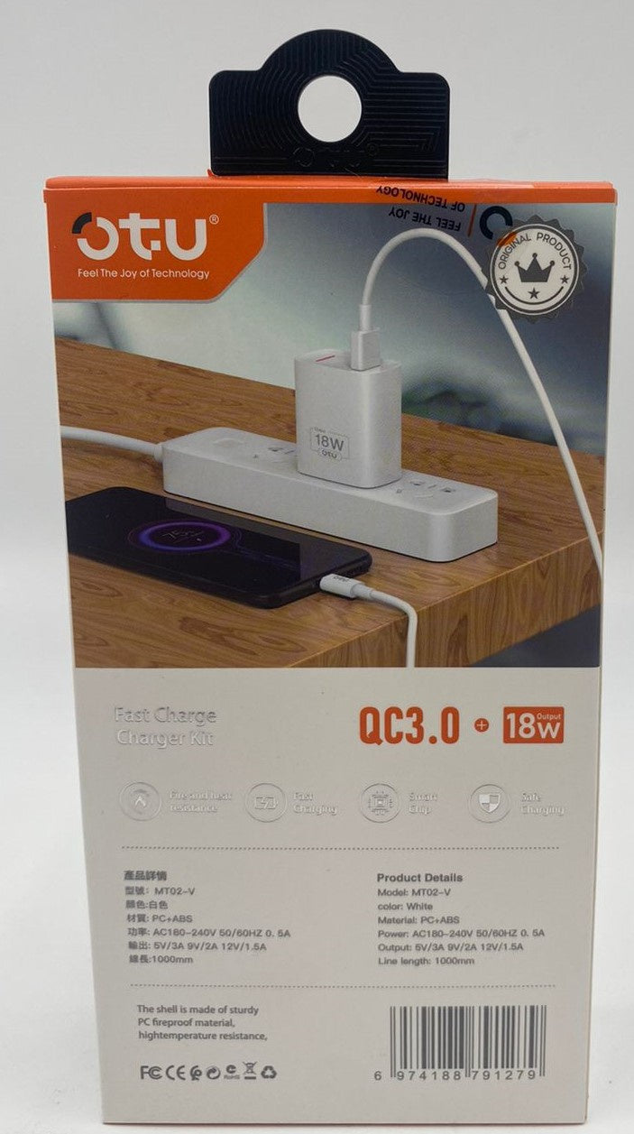 OTU Charger Cable USB MT02-V Micro 18W QC3.0 Fast Charger