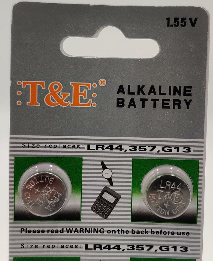 T&E Battery LR44 357 G13 1.55V Alkaline Sold Each