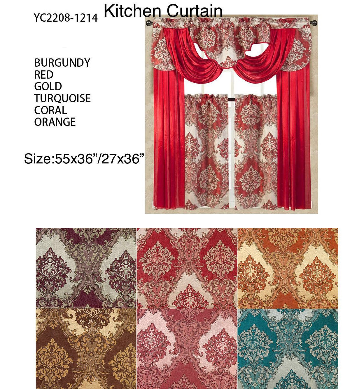 Curtain YC2208-1214 55X36" 27X36" Kitchen